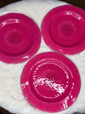 Pier 1 Imports Carmelo Pink Melamine Crackle Glaze Distressed Dinner Plates-NWT